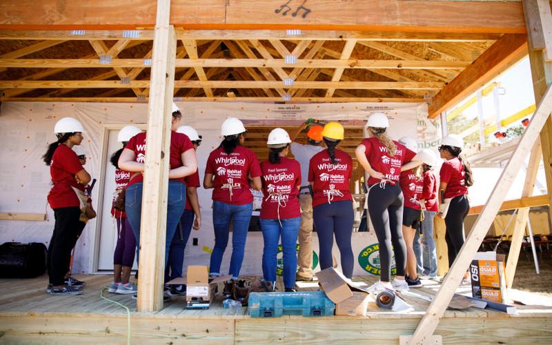 IU students work on a Habitat for Humanity project.